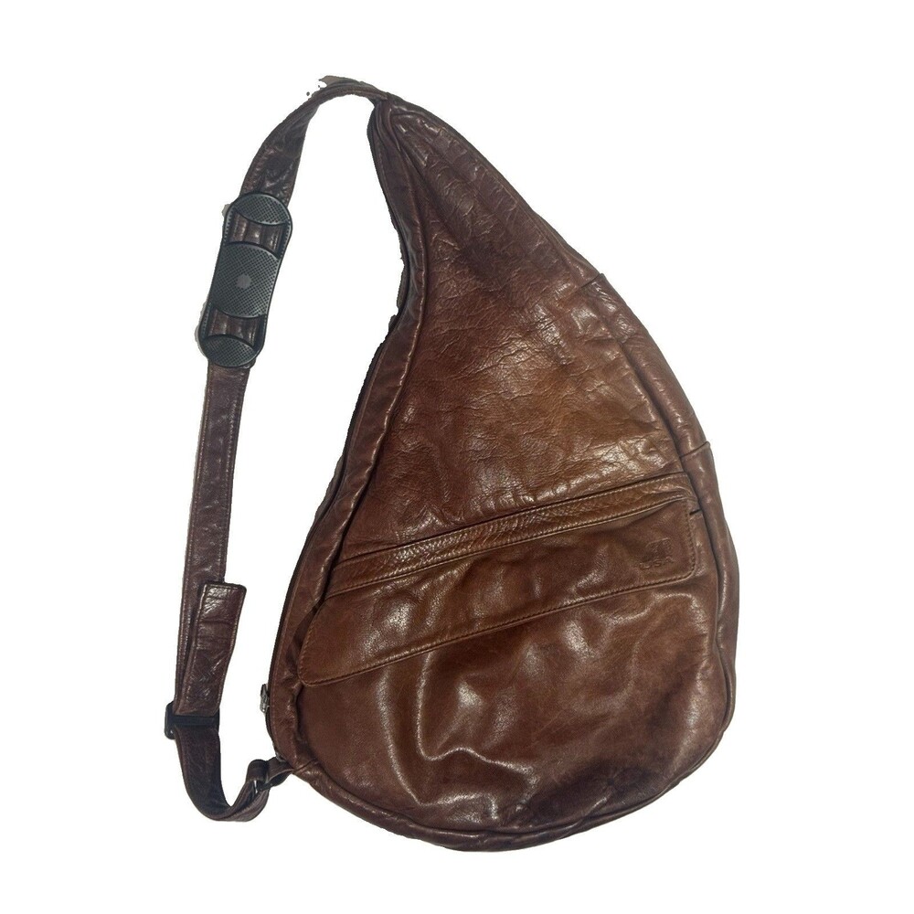 Vintage 90s Ameribag Leather Healthy Sling Back Bag Brown Kingston NY USA Unisex